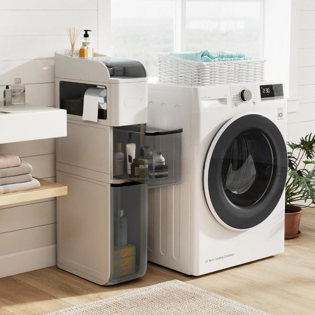 Mobiletto da bagno organizzatore 18 cm con 2 cassetti, Mobiletto da bagno portafazzoletti ripiano superiore Bianco-Armadietti da bagno