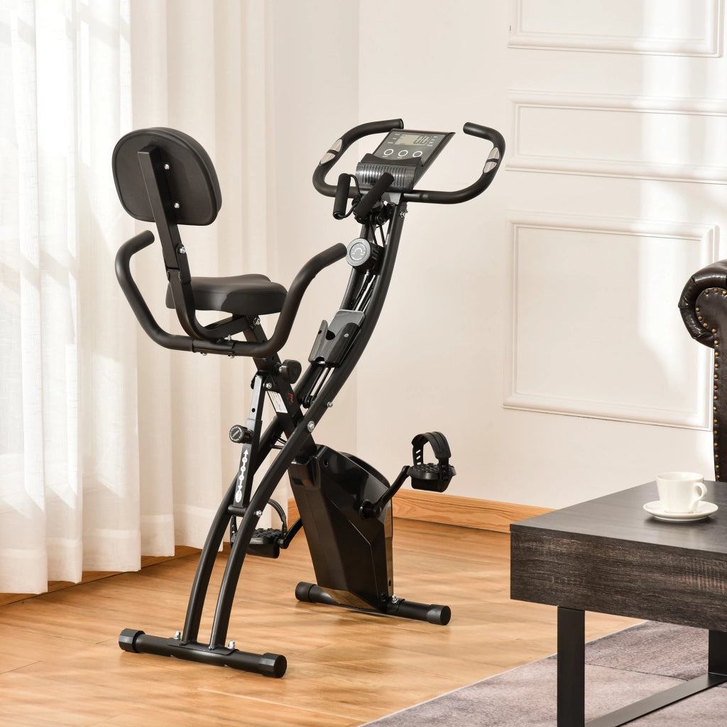 EasyComfort Cyclette Pieghevole 2 in 1, Resistenza Magnetica Regolabile 8 Livelli, Cyclette da Casa Silenziosa con Sensore di Frequenza Cardiaca, Elastici per Braccia, Schermo LCD, Volano 2.5kg, Nero