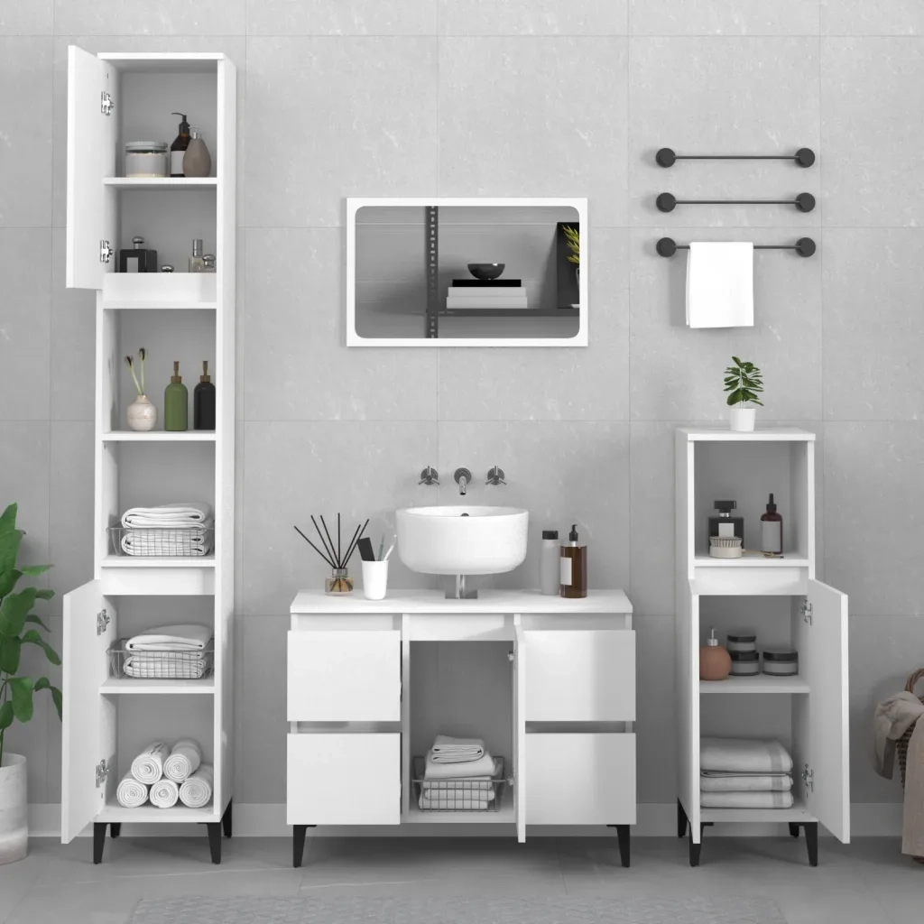 Mobile Lavabo-Armadietto da bagno Bianco 80x33x60 cm in Legno Multistrato 465983