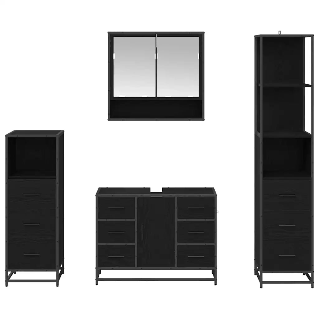 Set di mobili per il bagno 4 pcs Rovere Nero Legno multistrato 3402464
