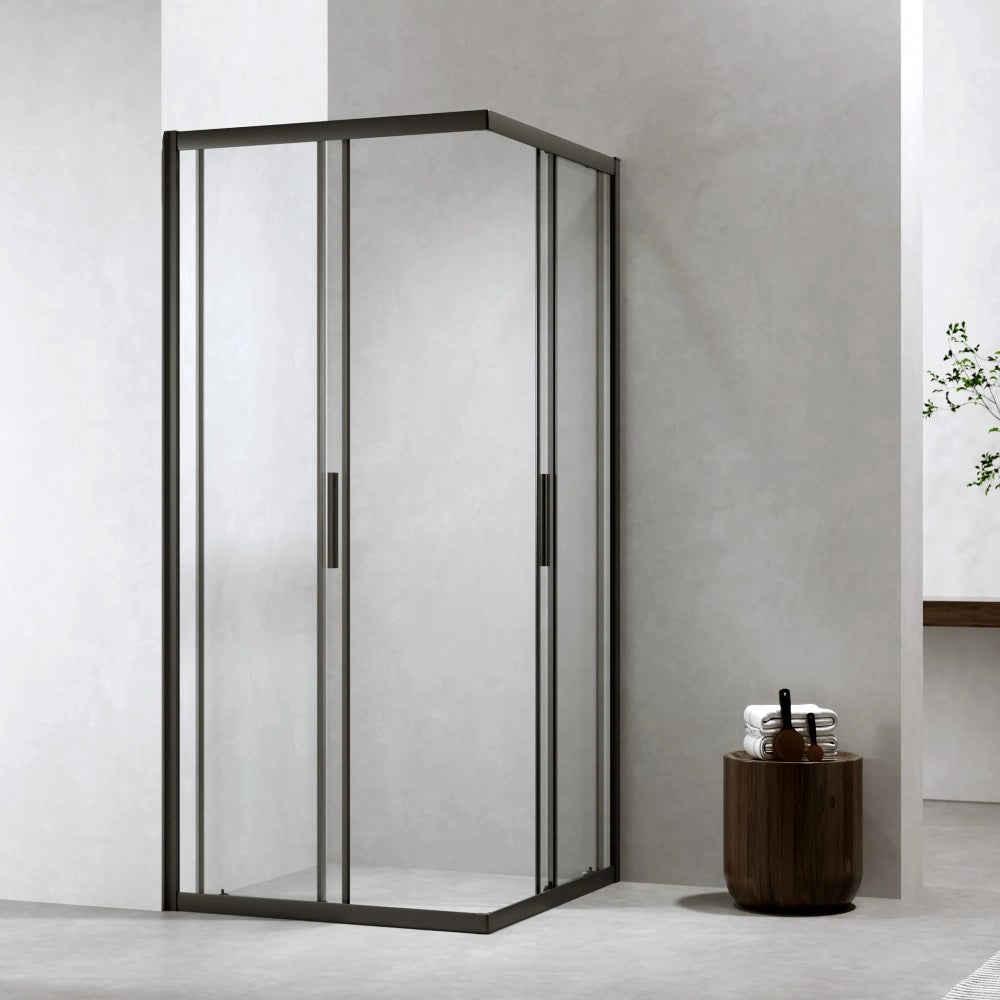Box doccia 70x70 cm h190 Scorrevole Profili Nero Opaco Vetro Trasparente| Neat