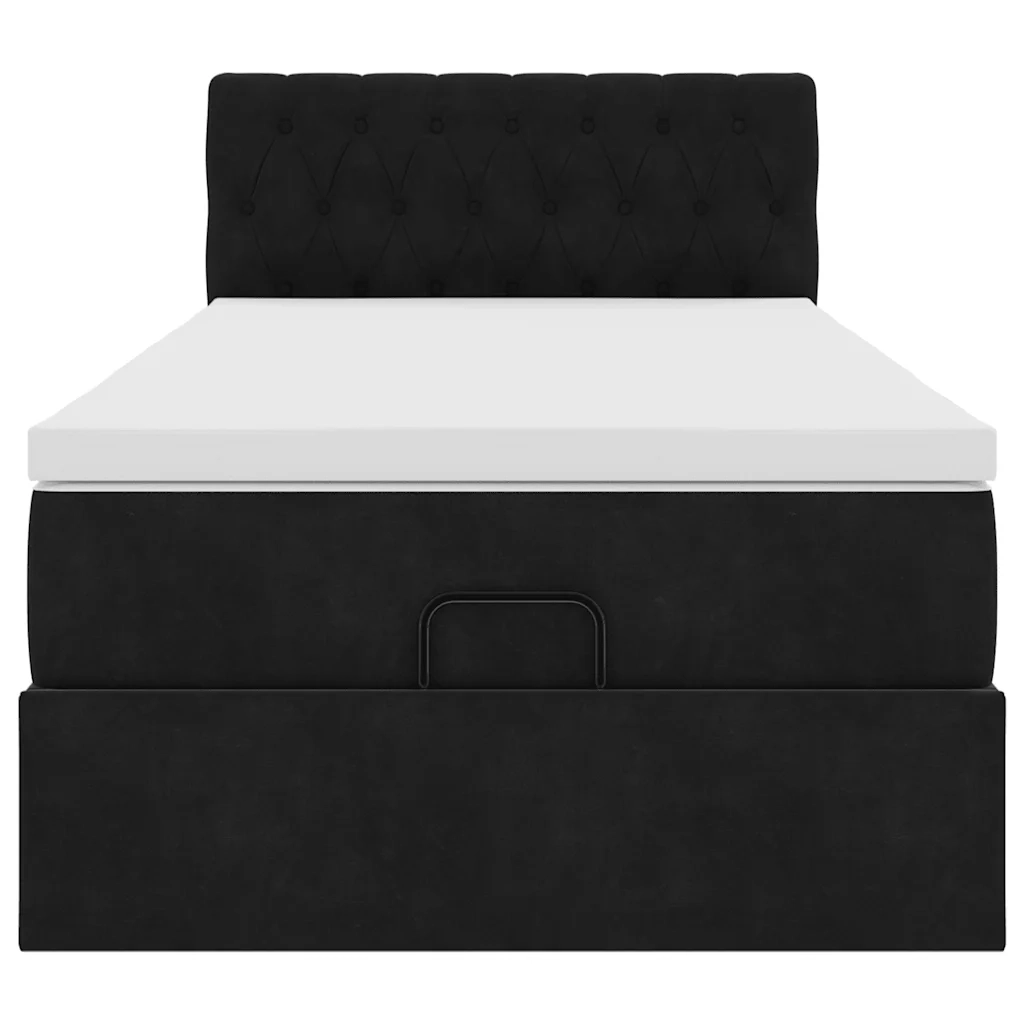 Struttura Letto Pouf con Materasso Nero 90x200 cm in Velluto
