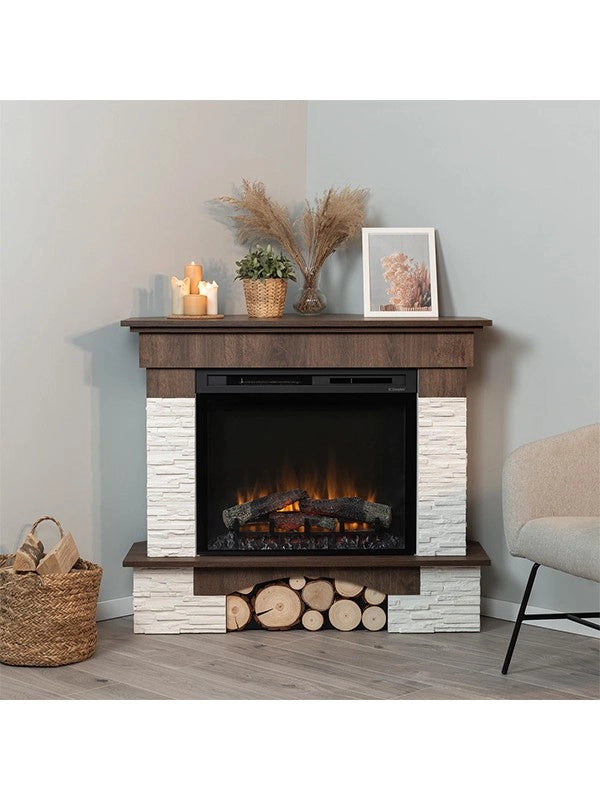 Caminetto Elettrico da pavimento Angolare A Libera Installazione - Rovere - 28" - 114 x 98 x 89 - PORTO