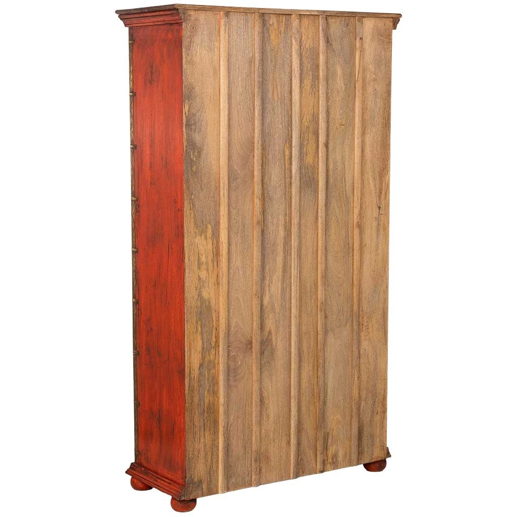 Armadio in legno intagliato rosso 102x44x183