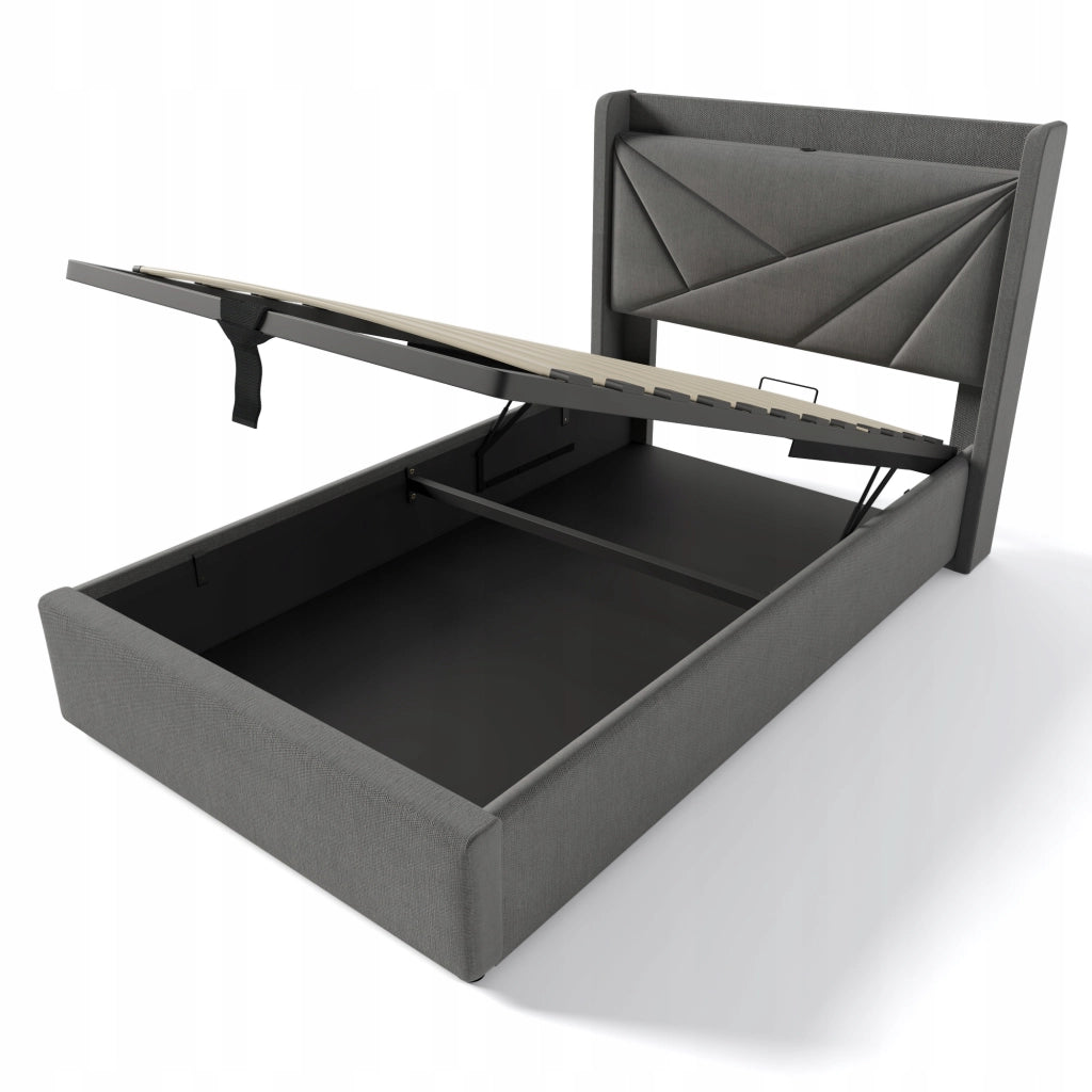 Letto singolo con cassetto e USB-C - Xylo - 90x200 - Lino