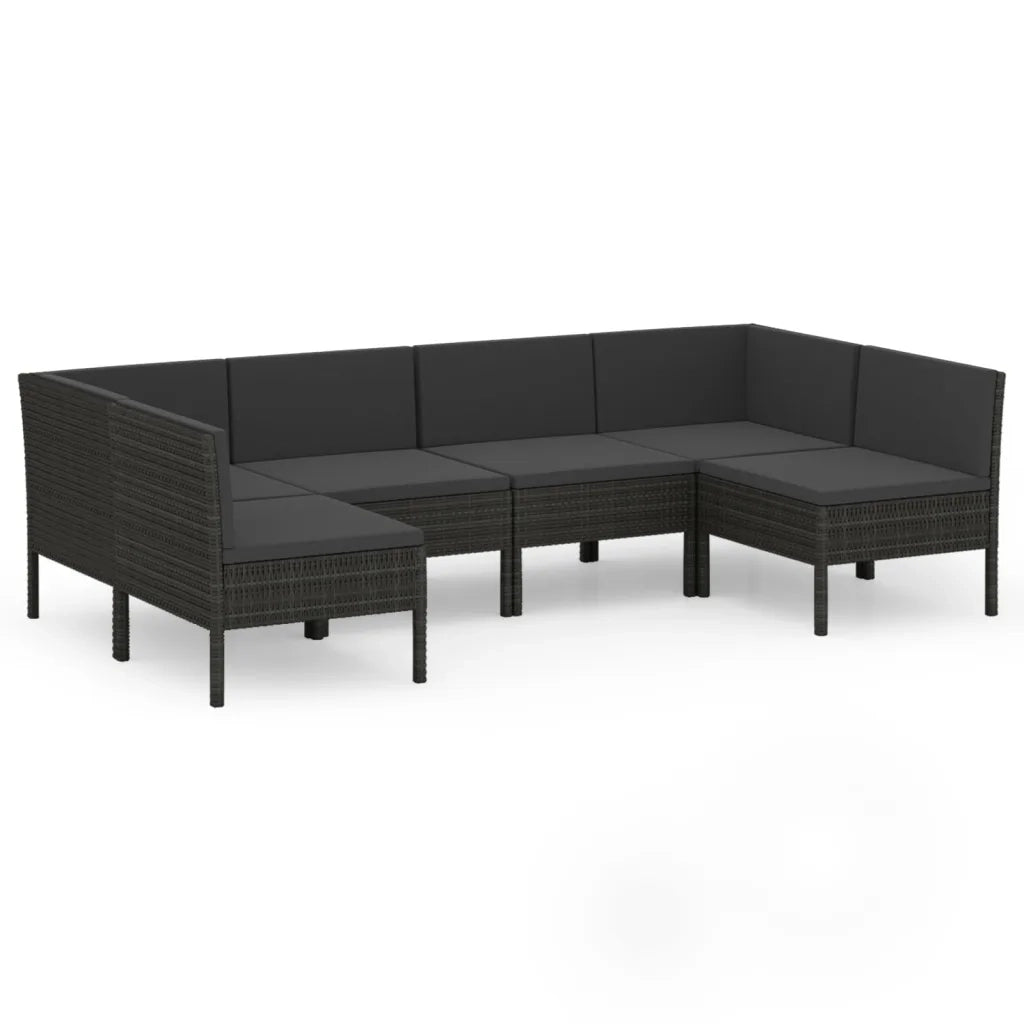 Set Divani da Giardino 6 pz con Cuscini in Polyrattan Nero 3094589