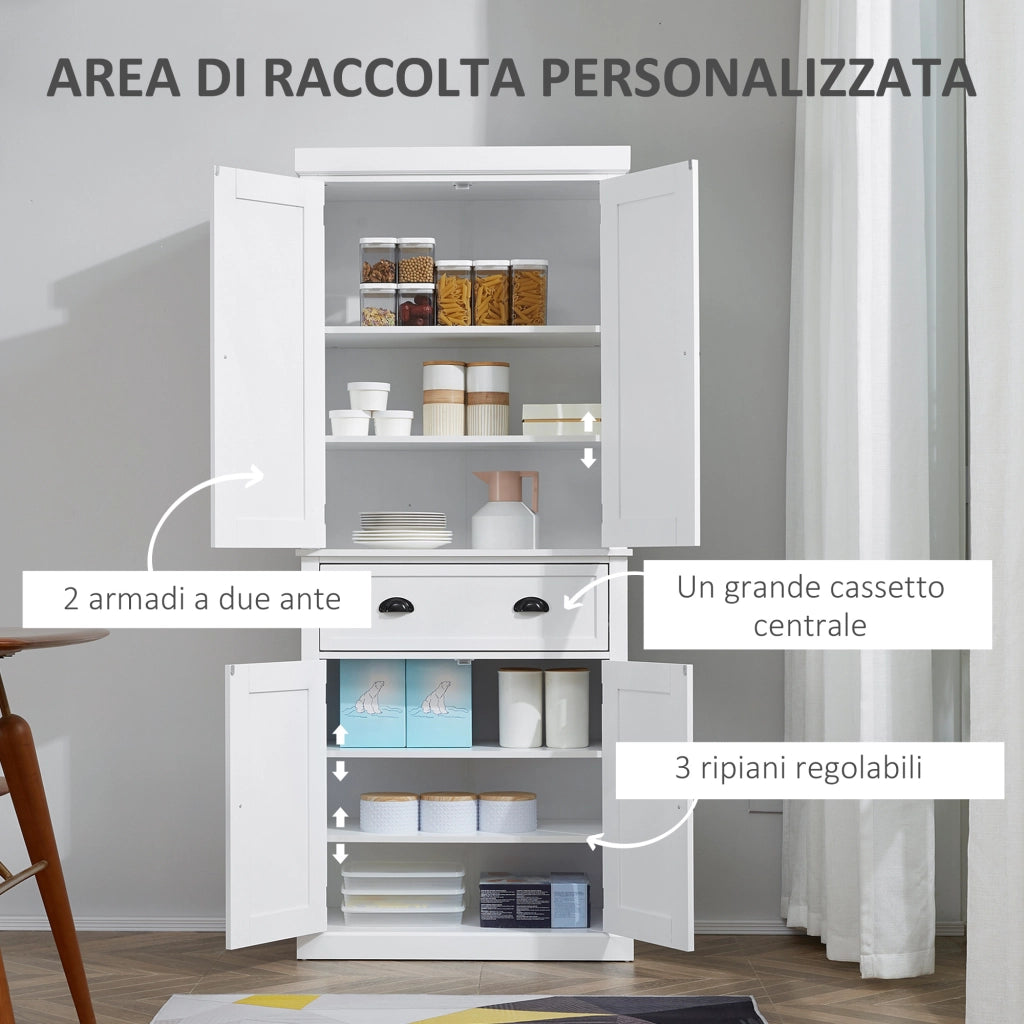 EasyComfort Mobile Cucina con Armadietto Superiore e Inferiore e Cassetto Centrale in Legno, 76x40.5x184 cm, Bianco