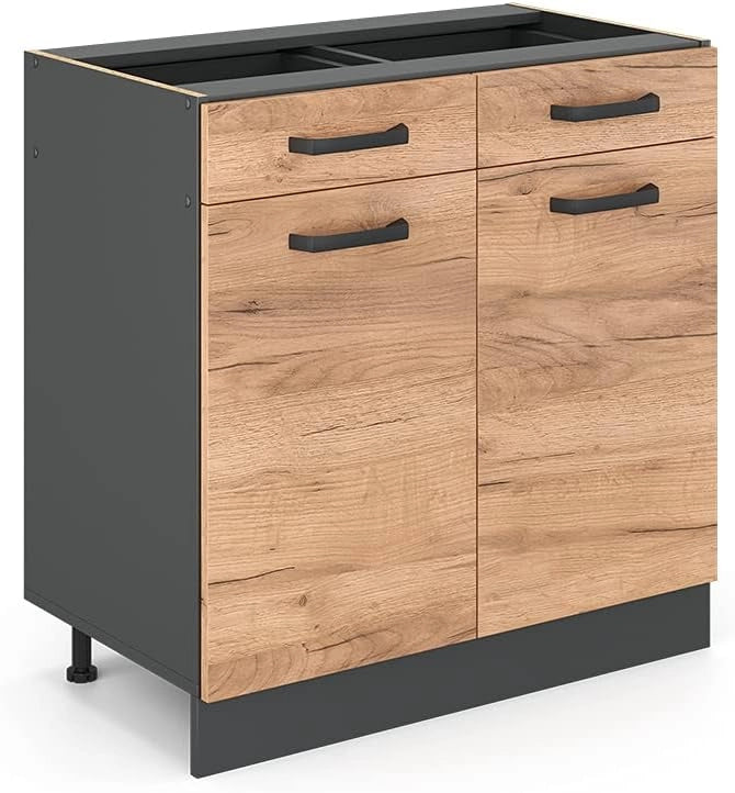 mobiletto base per cucina R-line, Quercia dorata/Antracite, 80 cm senza piano di lavoro