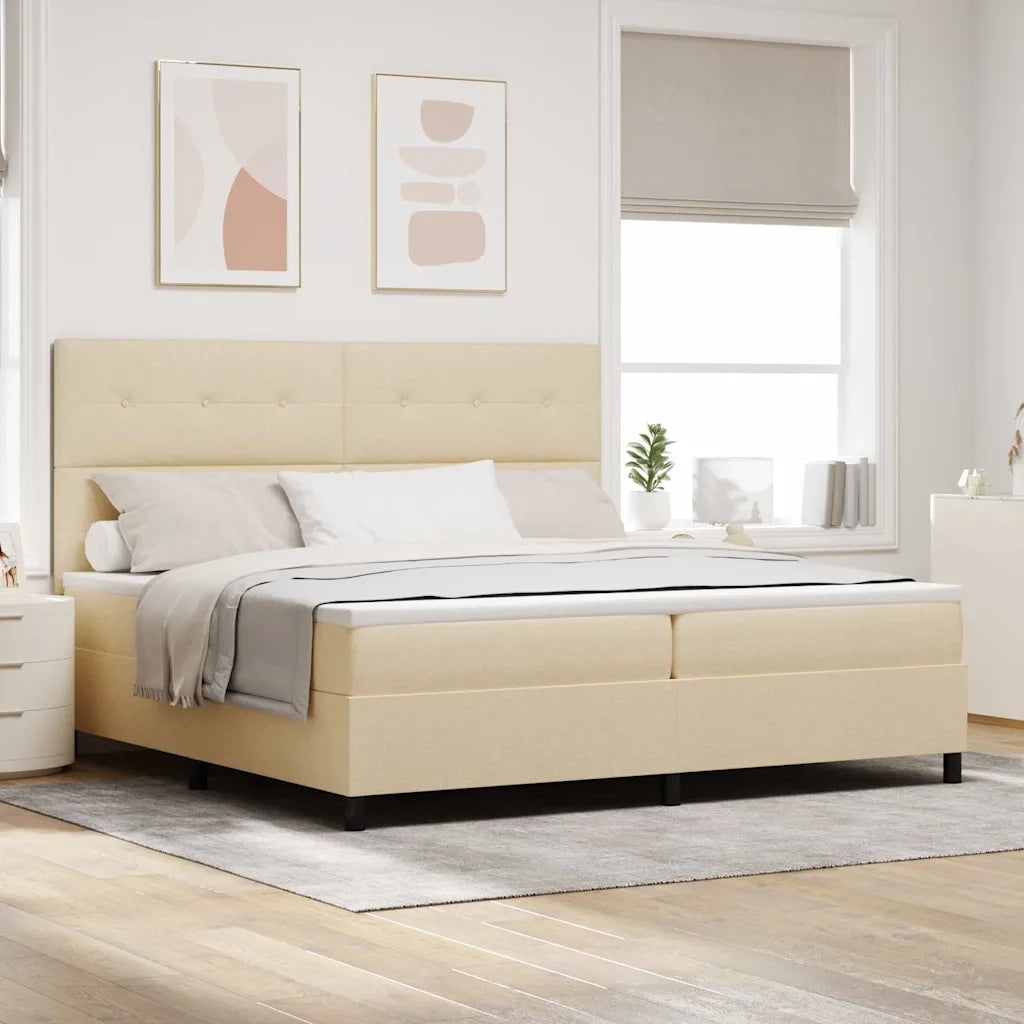 Letto a molle con materasso Crema 200 x 200 cm Tessuto 3339418