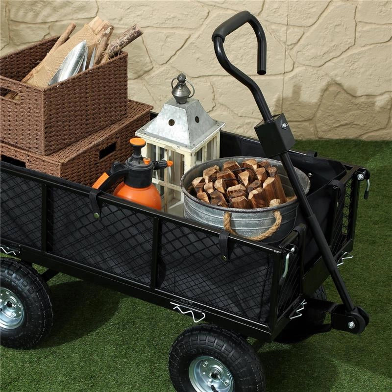 CARRELLO DA GIARDINO IN ACCIAIO DA 114L CON SACCA PORTAOGGETTI E PARETI RIMOVIBILI 105X51X54 CM NERO
