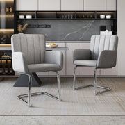 Set di 2 sedie da pranzo girevoli; impilabili; in pelle PU e metallo; grigio