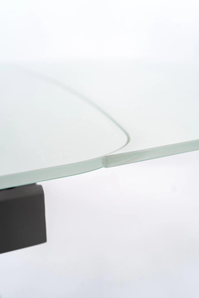 Tavolo allungabile Phil moderno con top in vetro temperato extra white e struttura in metallo grigio chiaro, 140/175/210 cm - Phil