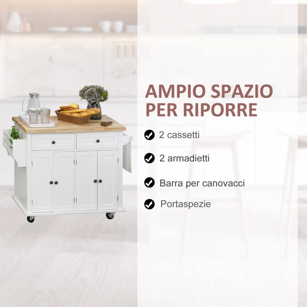 Carrello da Cucina con Ripiani Regolabili ¨C zephmum ¨C Bianco 111x44.5x82.5 cm