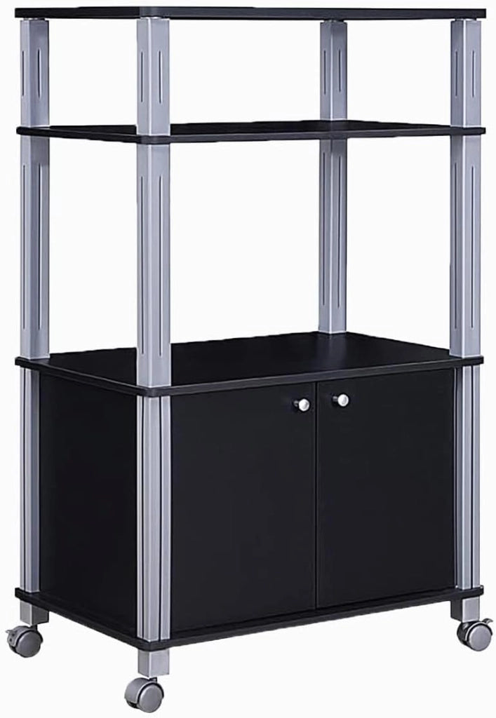 Carrello da Cucina per Forno a Microonde, con 4 Ruote Flessibili, 2 Ante, 3 Piani, Scaffale da Cucina Multifunzionale, 60x40x98 cm, Nero