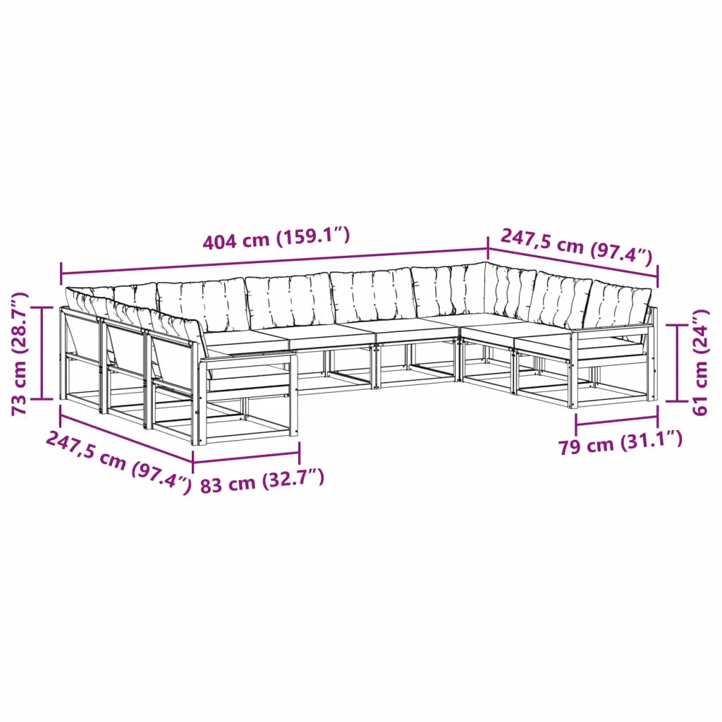 Set di divani da esterno 9 pcs Bianco e Grigio Chiaro