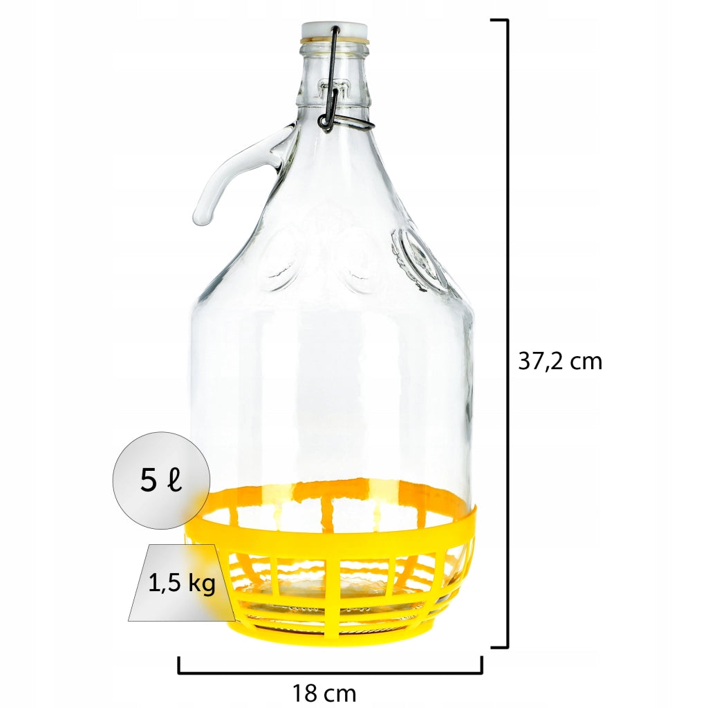 Damigiana KADAX da 5 litri per vino, liquori, sidro, bottiglia + tappo