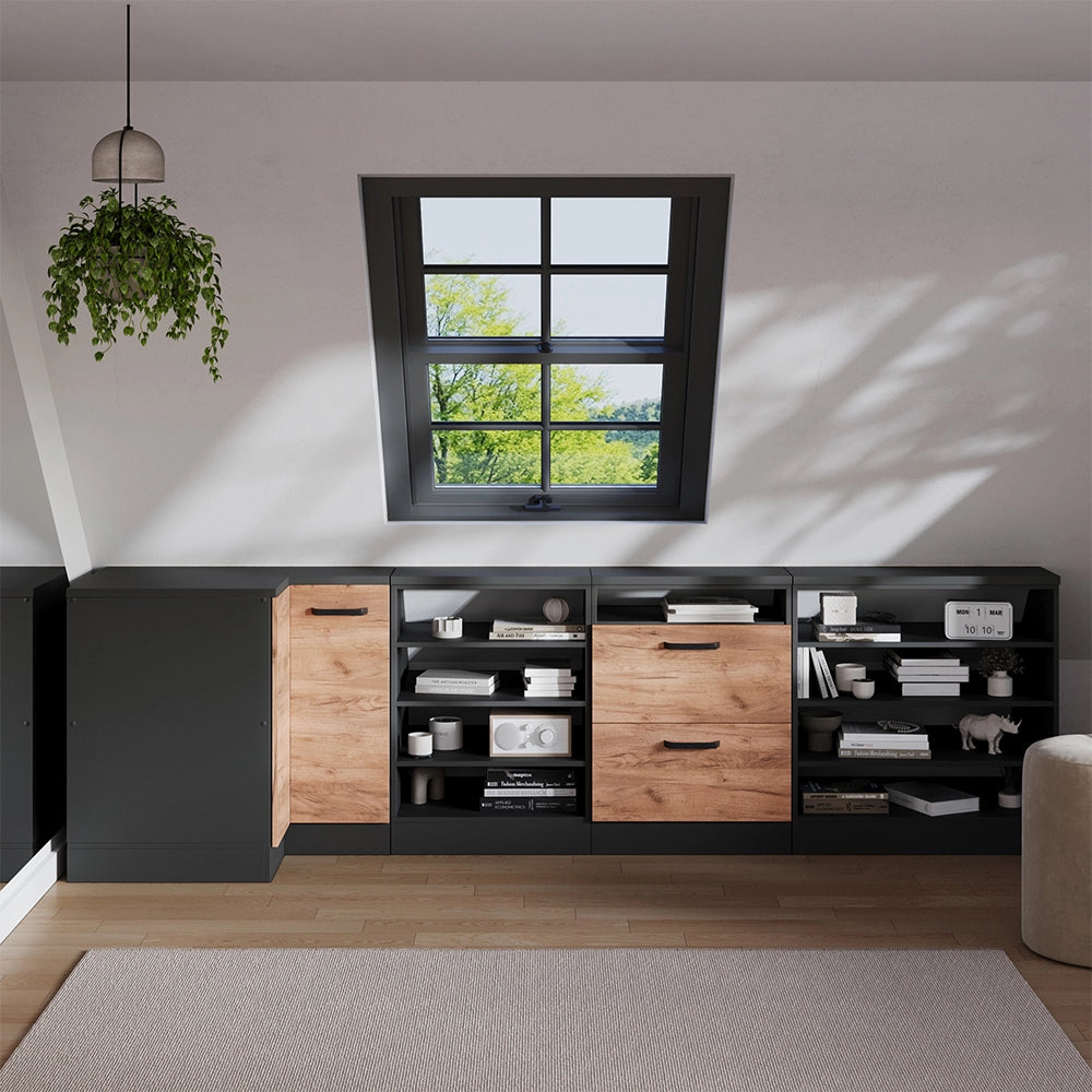 Mobile sottotetto Mobile angolare Rion Rovere dorato/Antracite 75.6 x 83.8 cm con 1 porta, carcassa dell’armadio profondità 60 cm Vicco