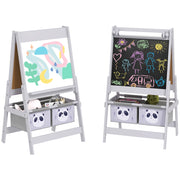 Lavagna per Bambini con Cavalletto 3 in 1 e 2 Contenitori. Et¨¤ 3-8 anni. 54x46.5x93cm. Grigio