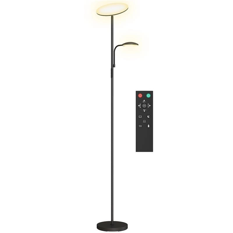 LAMPADA DA TERRA CON 2 PUNTI LUCE REGOLABILE A 4 LIVELLI, TEMPERATURA 2700K-6500K E TELECOMANDO, NERO