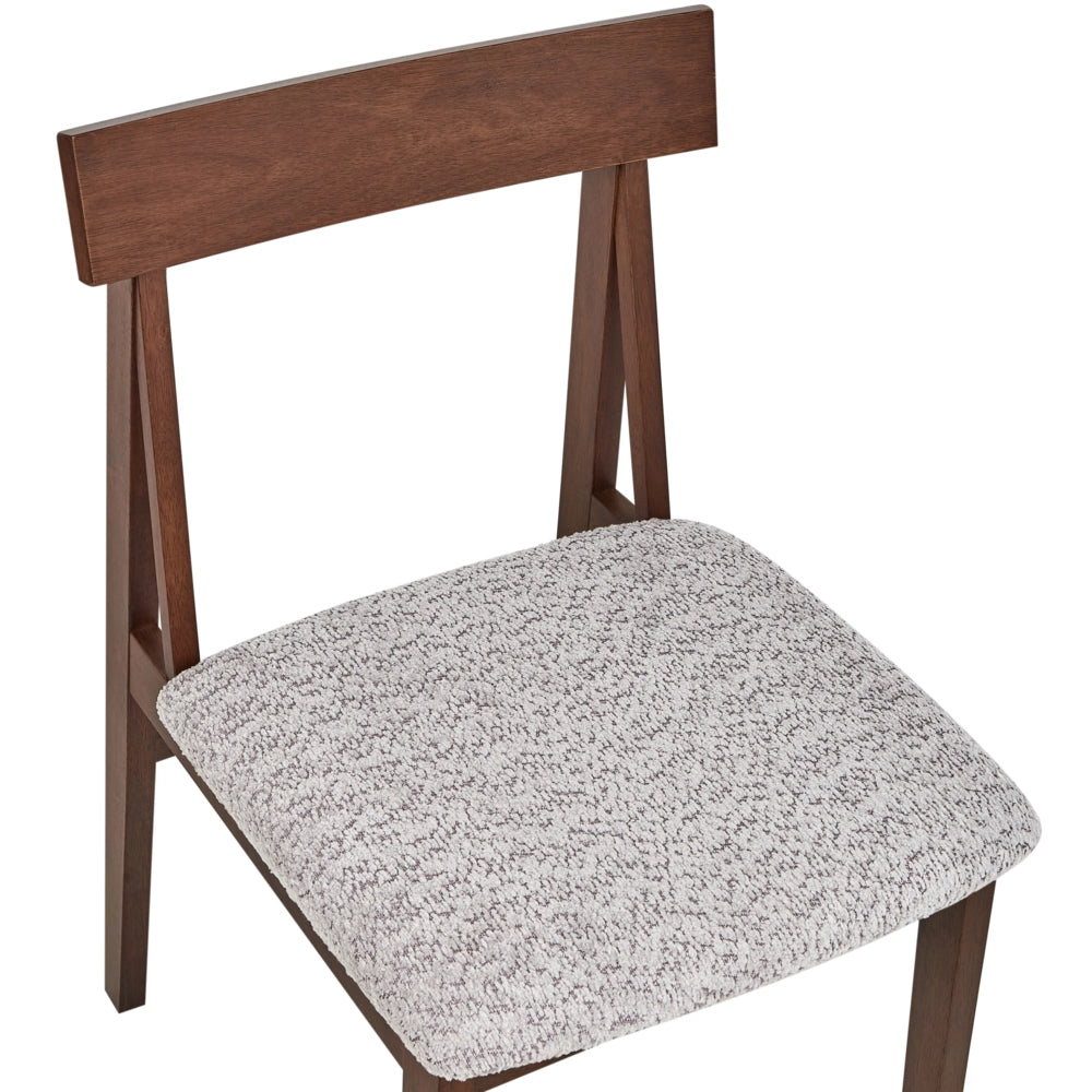 Set di 2 sedie da pranzo Struttura in legno di gomma scuro Seduta in bouclé grigio Design retrò senza braccioli