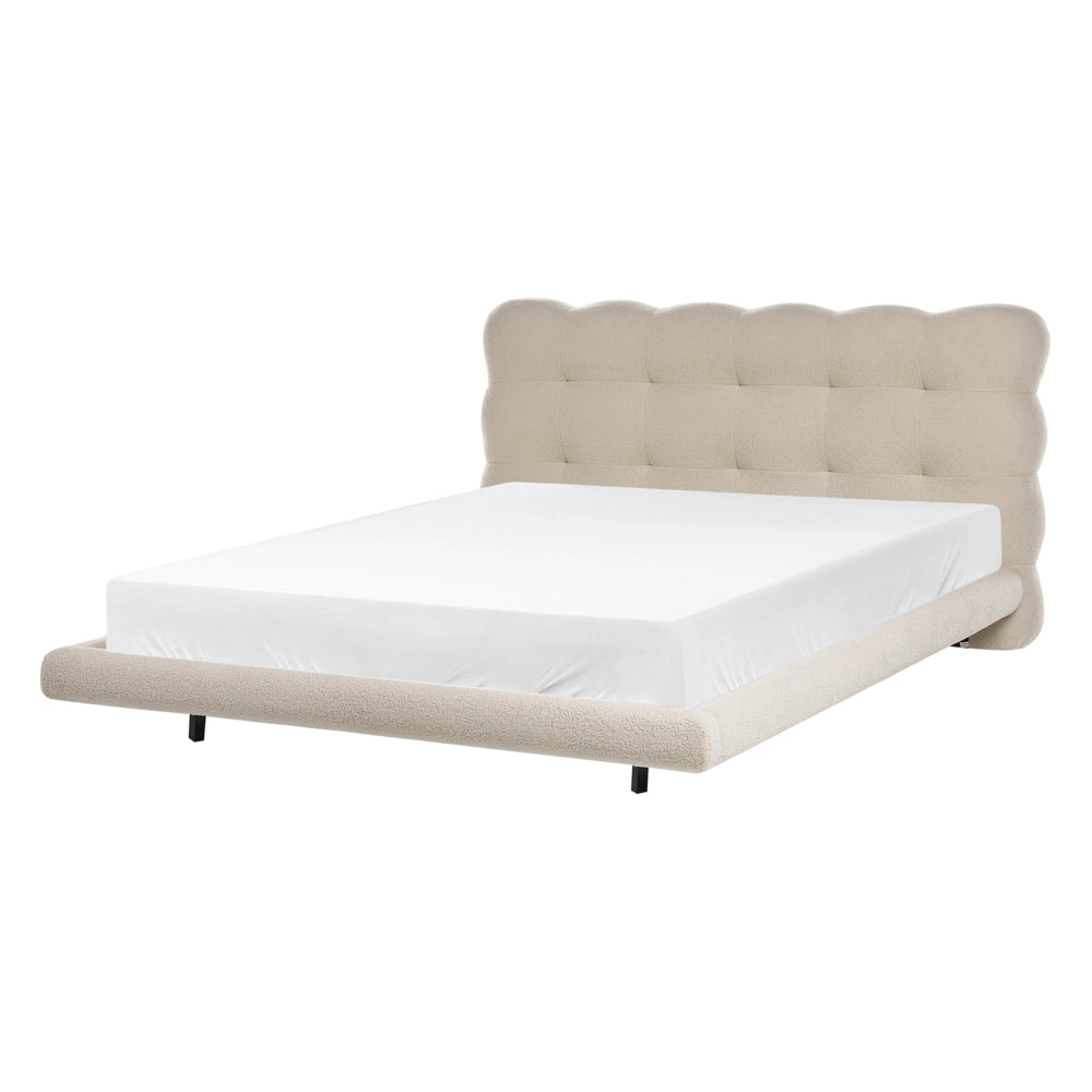 Letto matrimoniale in tessuto boucle con testata trapuntata Beige 140 x 200 cm design moderno