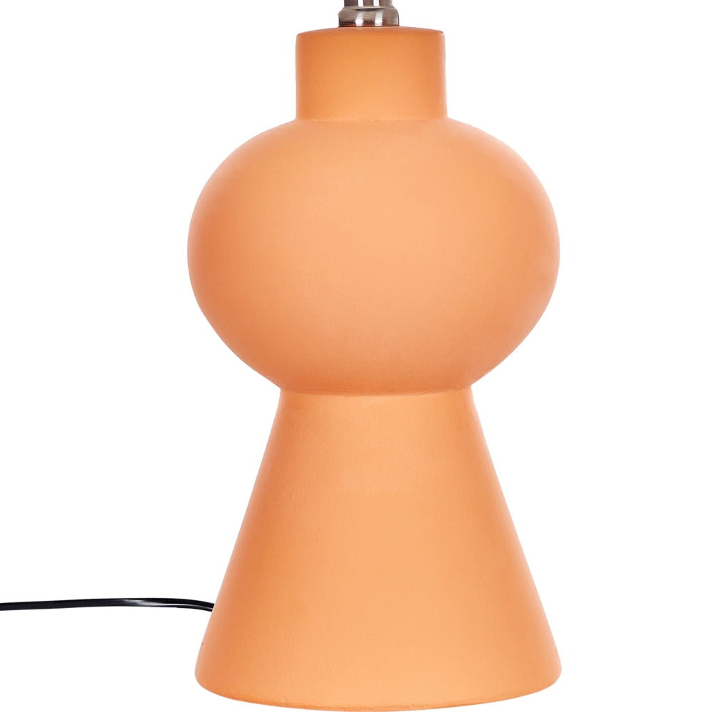 Lampada da tavolo in ceramica arancione con paralume a tamburo in lino base minimalista design stile contemporaneo