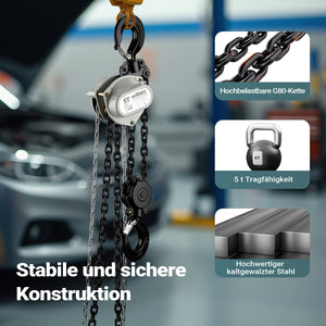 Paranco a catena manuale V21-5, capacità di carico 5 t, altezza di sollevamento 3 m, leggero e compatto, per impieghi gravosi