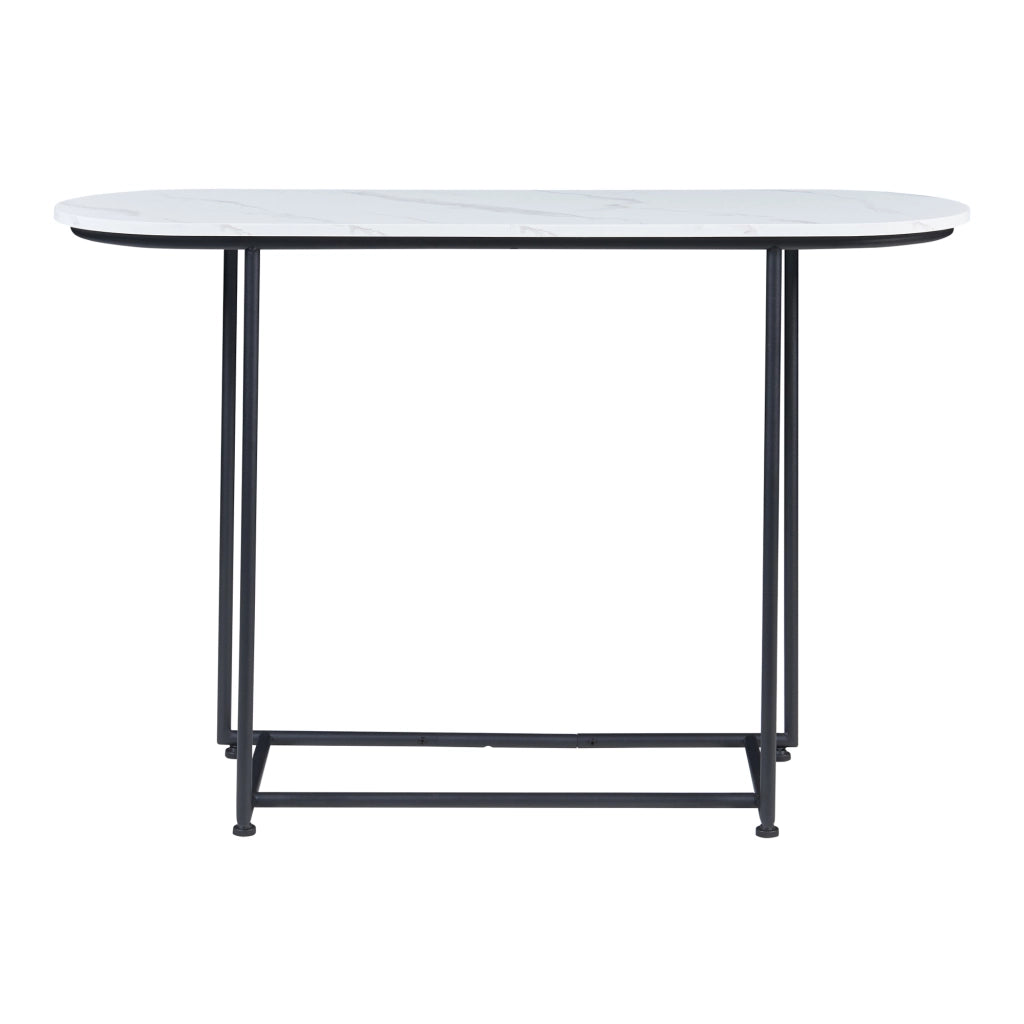 Tavolo a Consolle Nordfron con Piano Ellittico 120 x 40 x 75 cm - Effetto Marmo Bianco [en.casa]