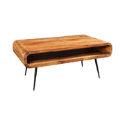 Tavolino RETROVA 90 cm in legno di Sheesham verniciato con gambe in metallo nero e vano aperto