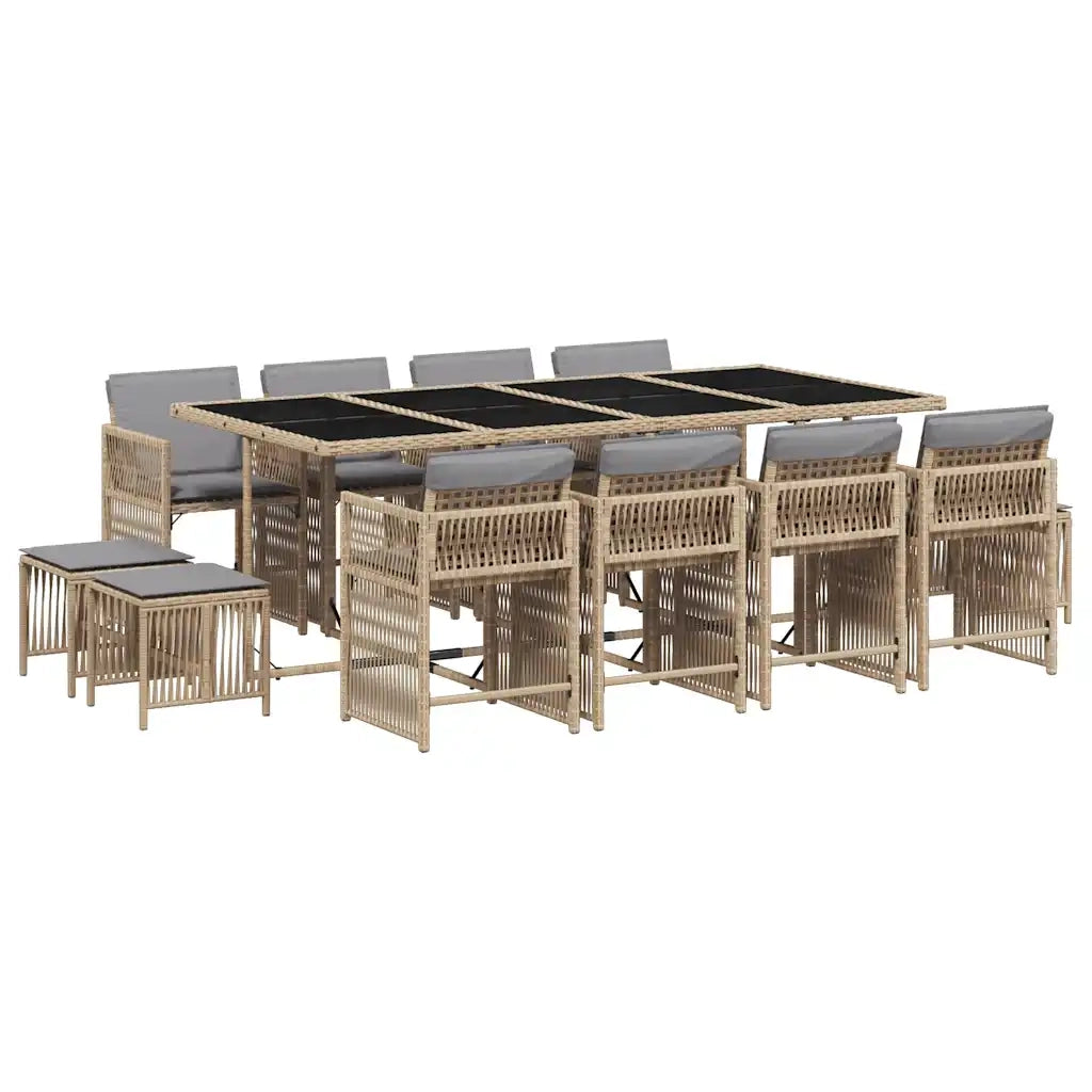 Set Pranzo da Giardino 13 pz con Cuscini Beige Misto Polyrattan 3211704