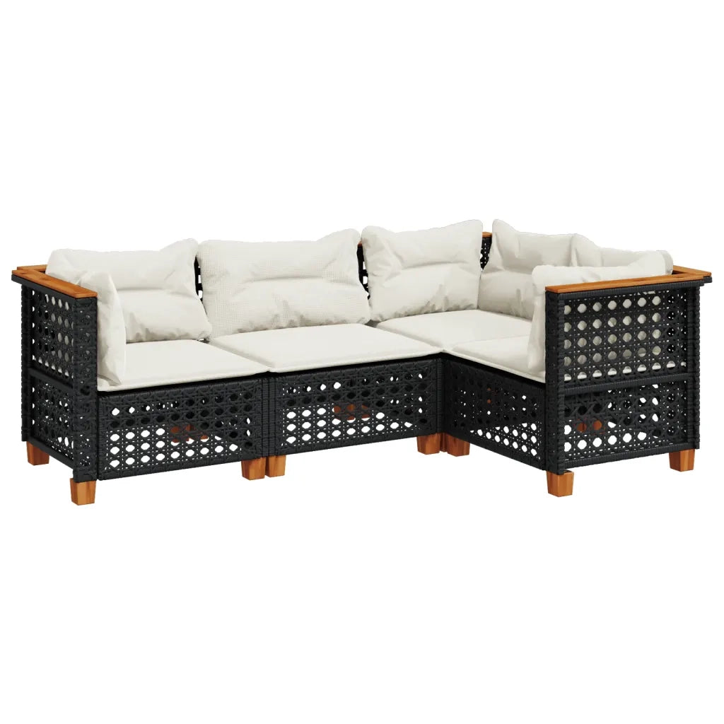 Set Divani da Giardino 4 pz con Cuscini Nero in Polyrattan 3261800