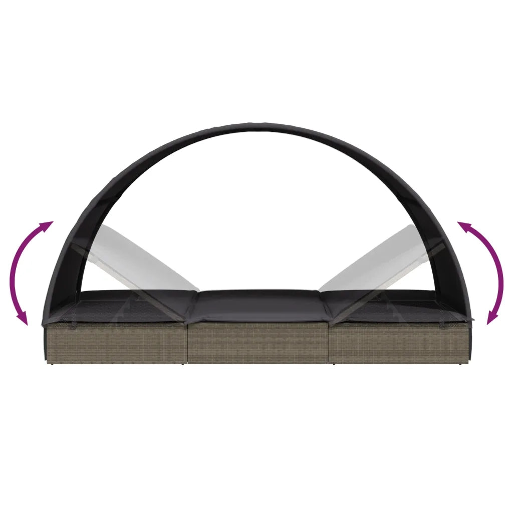Sdraio da giardino | Lettino con Tetto Rotondo Grigio 211x57x140 cm Polyrattan