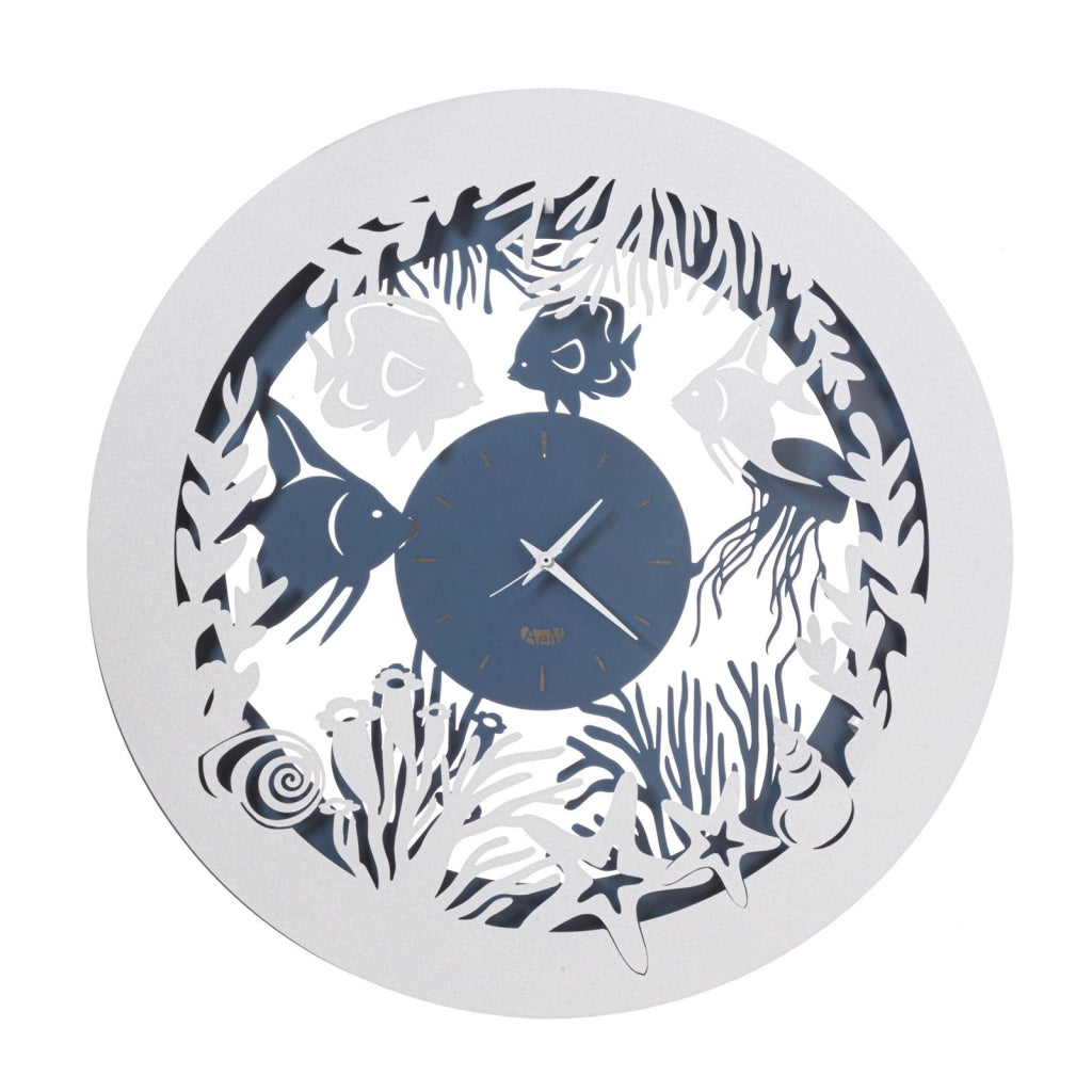 Orologio da parete di design con pesciolini Nettuno Azzurro e bianco marmo