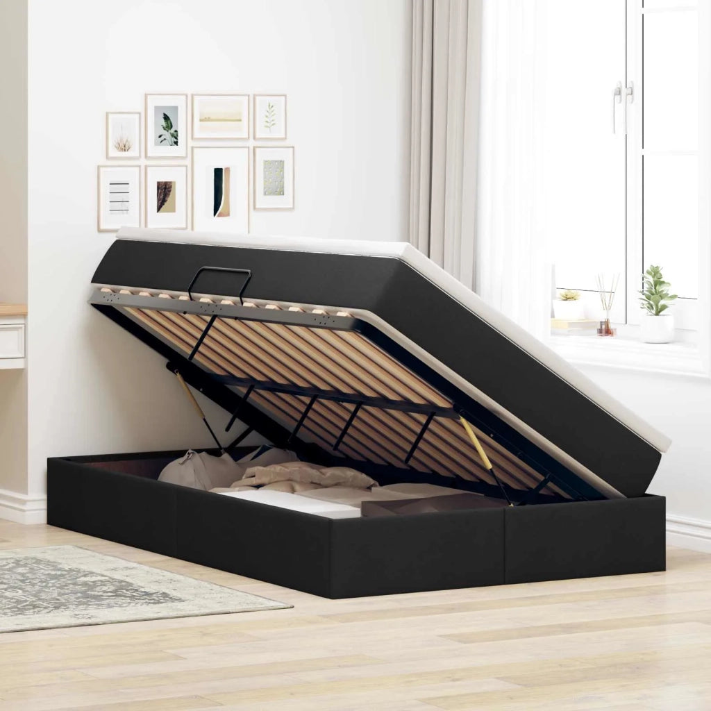 Letto con contenitore e materasso Nero 120 x 190 cm Poliestere