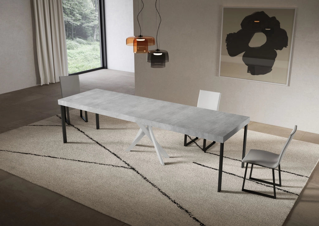 Consolle allungabile 90x40/300 cm Saki Premium cemento gambe bianche