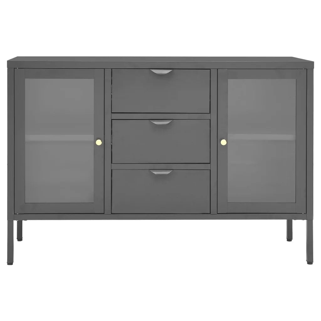 Credenza-Buffet-Armadio da cucina Antracite 105x35x70 cm in Acciaio e Vetro Temperato