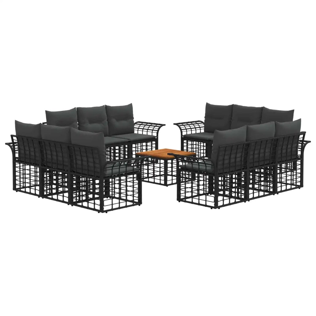 Set di divani da esterno 13 pcs Nero e Grigio scuro Poliestere