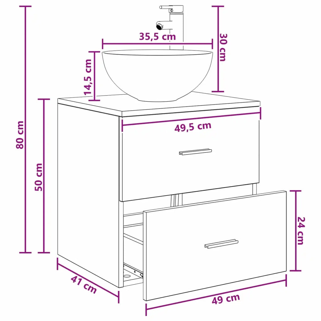 Mobile Lavabo da Parete Rovere Nero 49,5 x 41 x 64,5 cm 890263