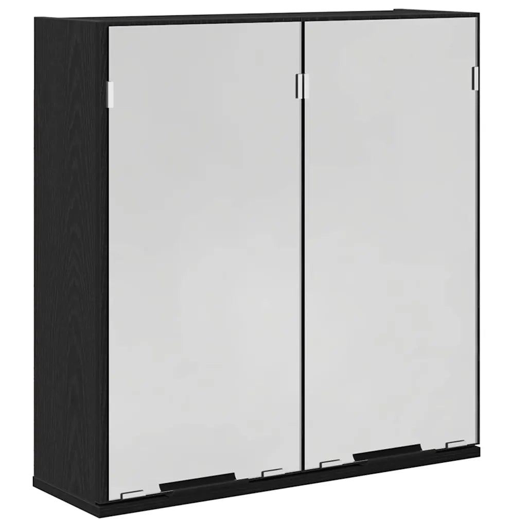 Mobiletto da bagno moderno rettangolare con specchio 64 x 20 x 67 cm ampio spazio contenitivo legno composito di rovere nero 02_0051807