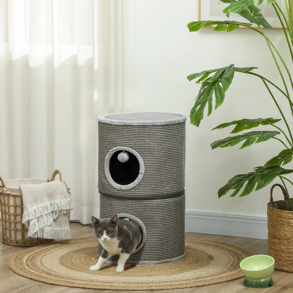 Torre per Gatti Modulare ¨C Xylo ¨C 3 Livelli con Tiragraffi ? 42 x 69H cm Grigio