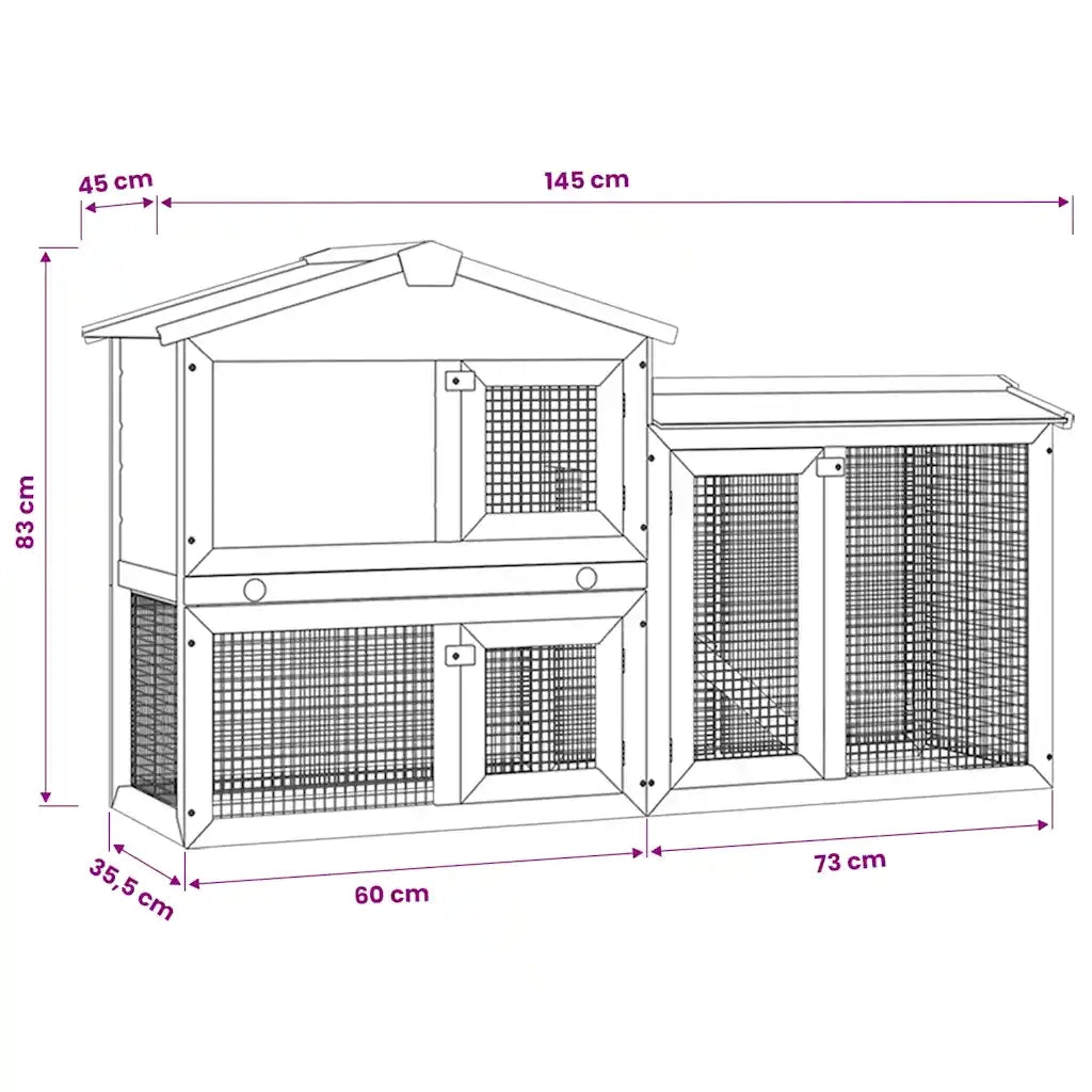 Conigliera per Esterni Grande Marrone Bianca 145x45x84 cm Legno CFW4168550