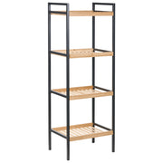 Scaffale da bagno a 4 ripiani con struttura in acciaio nero Accessori da bagno Bambù marrone chiaro