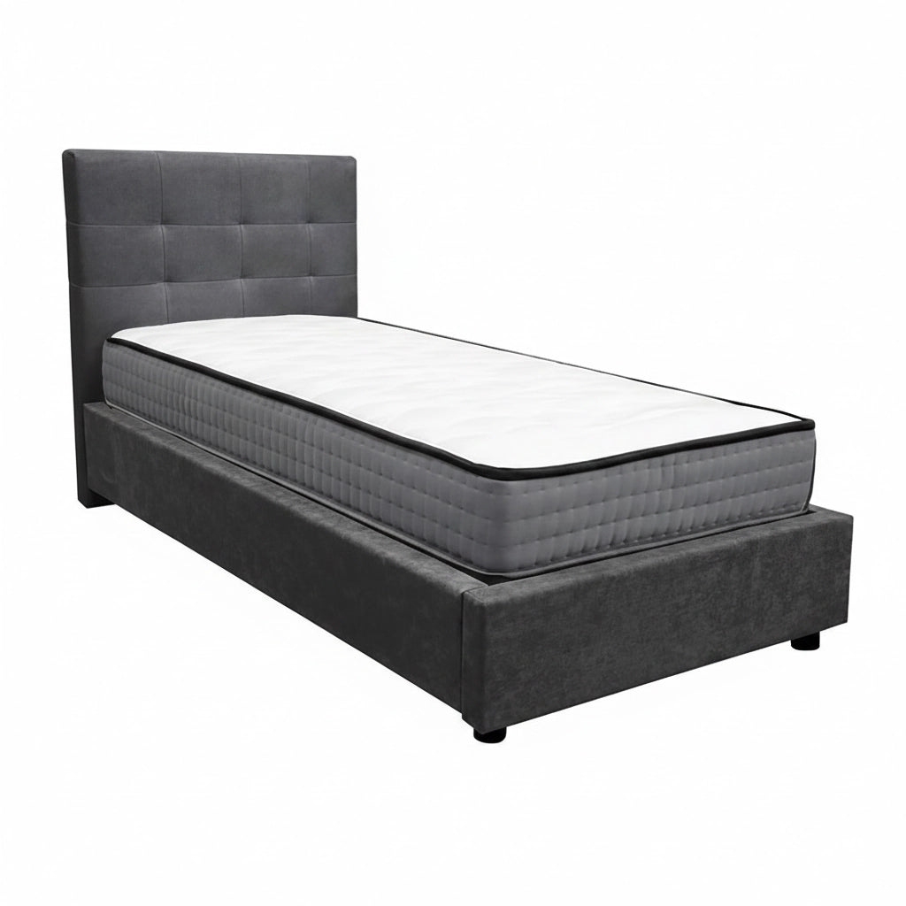 Letto contenitore singolo 80x190 cm con rete ortopedica a doghe, tessuto Enjoy, made in Italy - 23 Ash
