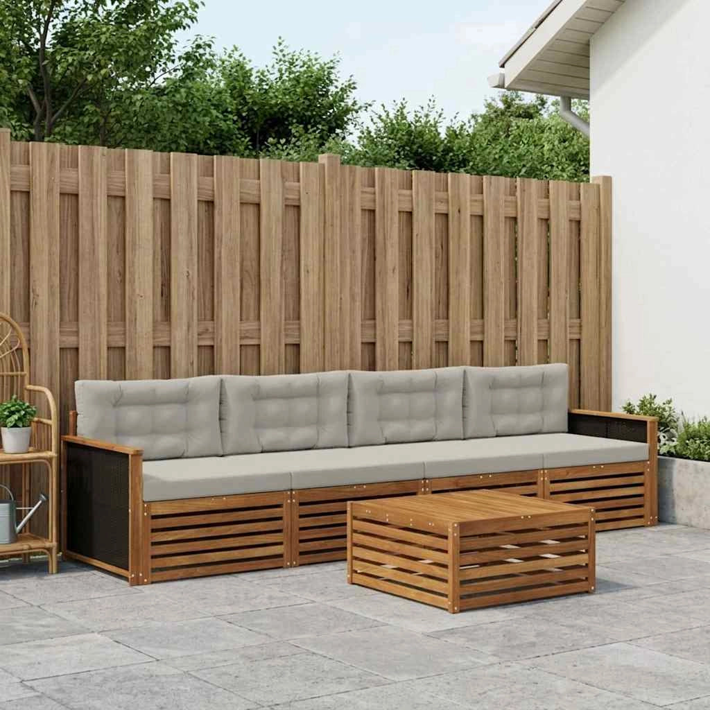Set di divani da esterno 5 pz Naturale e Grigio Chiaro 3382984