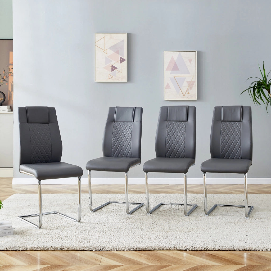 Sedie da Pranzo Scandinave ¨C MINIMAL ¨C Set 4 Pezzi, Similpelle Grigio Scuro, Gambe in Metallo
