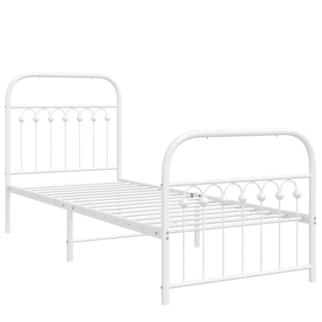 Letto singolo | Letto per adulti | Giroletto con Testiera e Pediera Metallo Bianco 75x190 cm