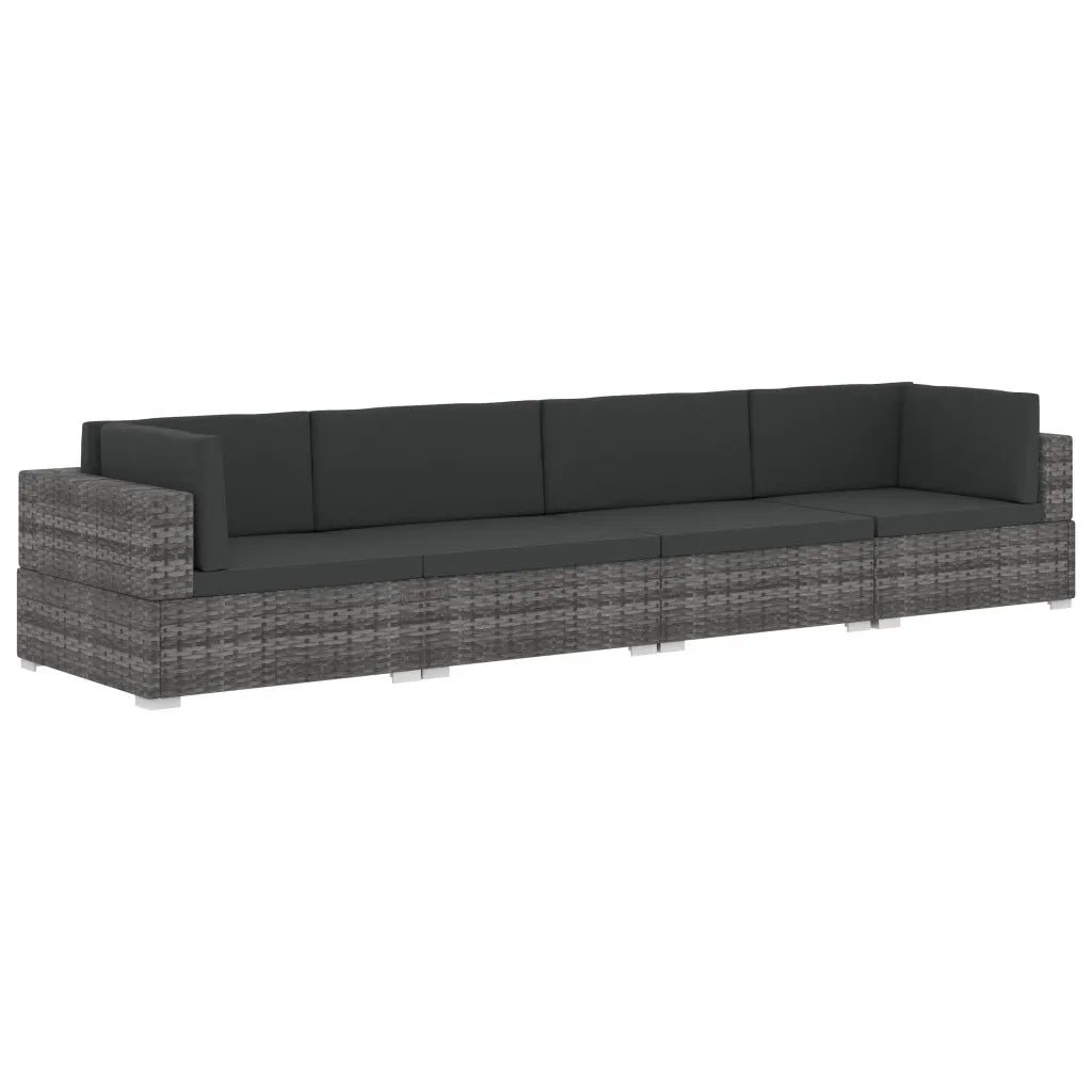 Set Divani da Giardino 4 pz con Cuscini in Polyrattan Grigio cod mxl 30346