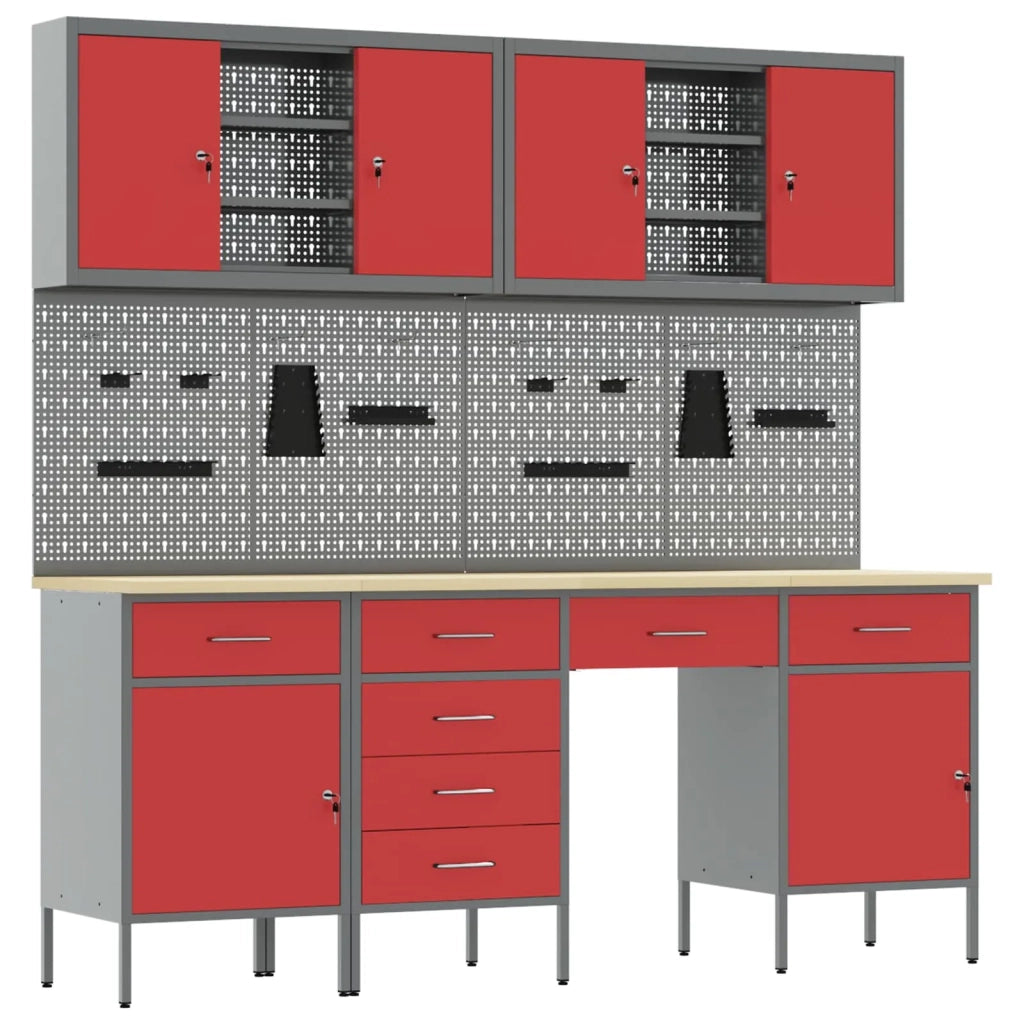 Mobile da lavoro 10 pcs Rosso Legno ingegnerizzato e acciaio 3321479