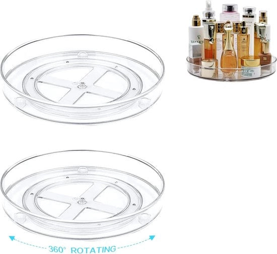 Due ripiani da cucina organizzatori per spezie e condimenti, Lazy Susan, 27 cm, per contenitori e spezie, trasparente.