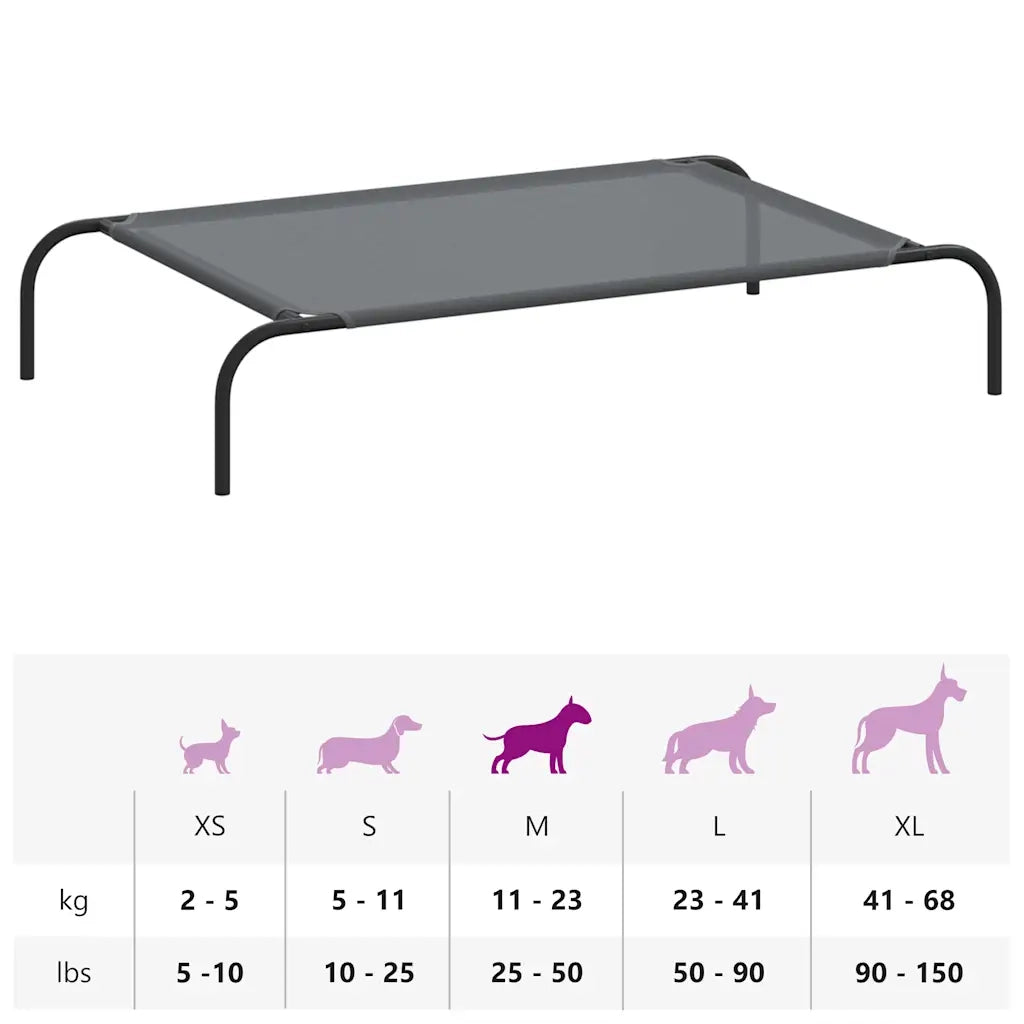 Cuccia per Cani Rialzata Grigia 110x65x20cm Textilene e Acciaio